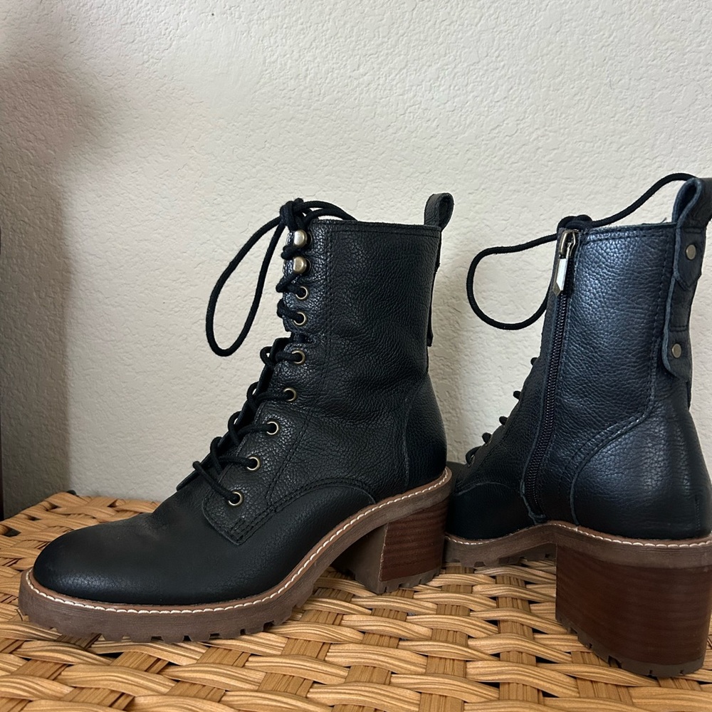Crown Vintage Black Heeled Lace-Up Boots